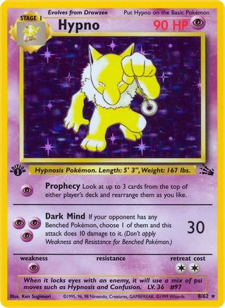 Hypno 8/62 - Unlimited Holofoil Fossil - Holo Rare