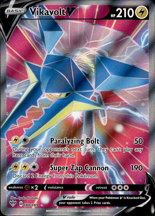 Pokemon TCG SWSH: Darkness Ablaze #180/189 Vikavolt V (Full Art) Pokemon TCG SWSH: Darkness Ablaze #180/189 Vikavolt V (Full Art)