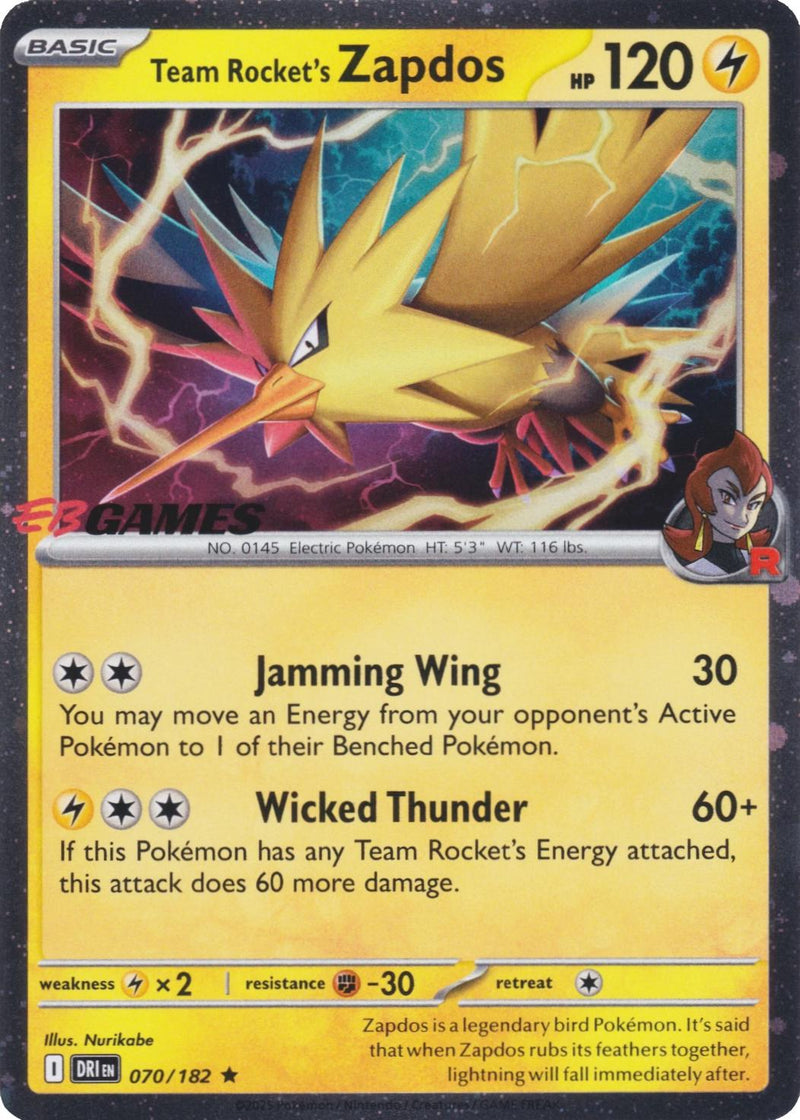 Team Rocket's Zapdos - EB Games Exclusive 070 - Holofoil Promo Team Rocket's Zapdos - EB Games Exclusive 070 - Holofoil Promo