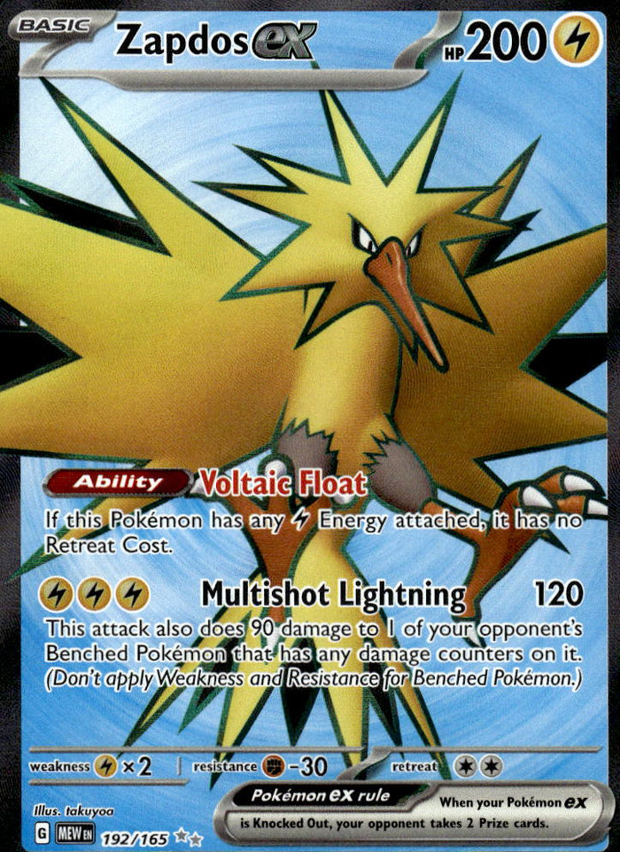 Pokemon TCG SV3.5: Scarlet & Violet 151 #192/165 Zapdos ex Pokemon TCG SV3.5: Scarlet & Violet 151 #192/165 Zapdos ex