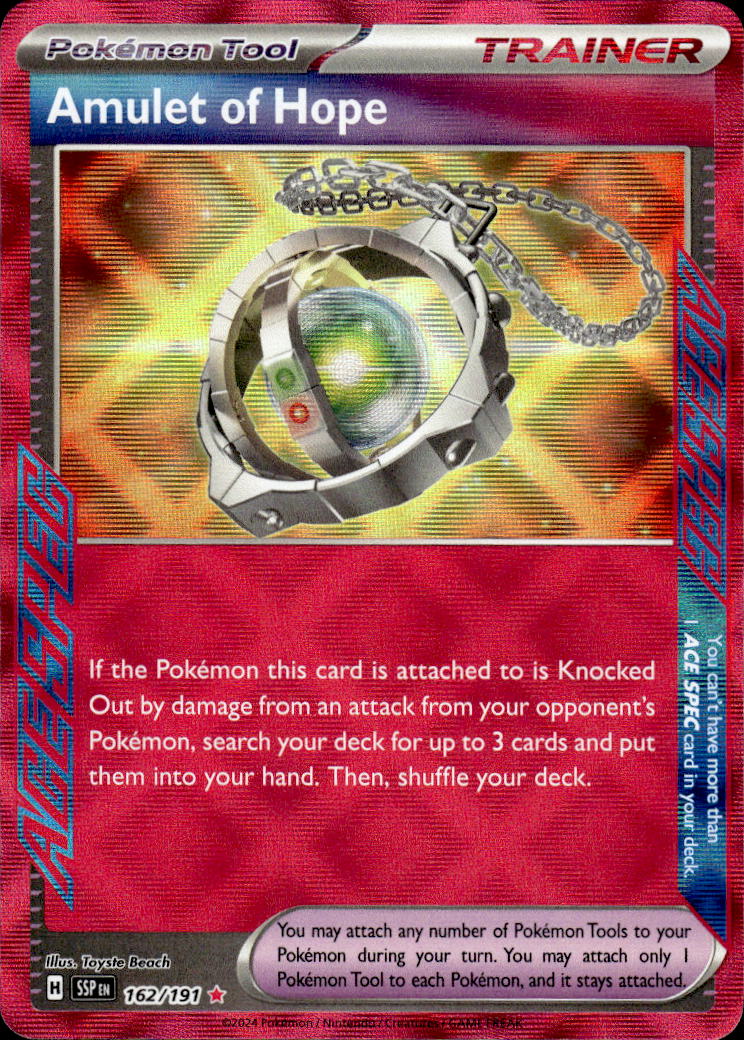 Pokmon TCG: Amulet Of Hope Ace Spec Card 162/191 Near Mint, Holo Finish, Surging Sparks Set Pokmon TCG: Amulet Of Hope Ace Spec Card 162/191 Near Mint, Holo Finish, Surging Sparks Set
