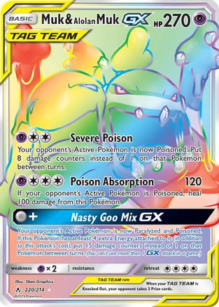 Muk & Alolan Muk GX (Secret) 220/214 - Holofoil SM Unbroken Bonds - Secret Rare