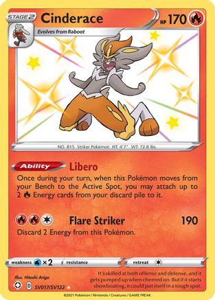 Cinderace SV017/SV122 - Holofoil Shining Fates Shiny Vault - Shiny Holo Rare