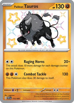 Paldean Tauros 172/091 - Holofoil SV Paldean Fates - Shiny Rare