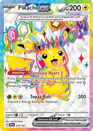 Pikachu ex 219/191 - Holofoil SV08 Surging Sparks - Ultra Rare
